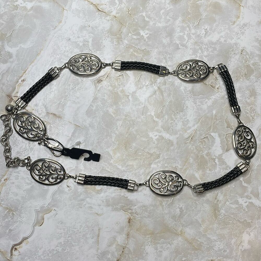 Silver filigree medallion link belt